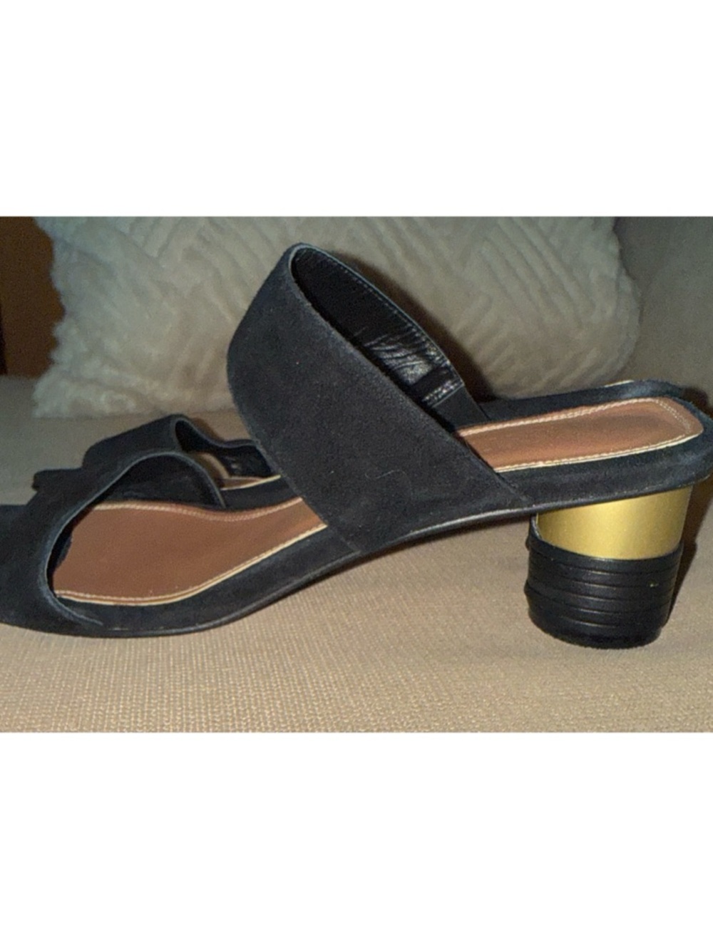 Martinez Black Suede Double-Strap Women's Slide Sandals - Picture 4 of 8